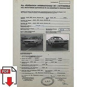 1979 Audi 80 1600 FIA homologation form PDF download